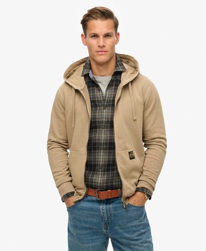 Men's Contrast Stitch Relaxed Zip Hoodie Brown / Washed Lead Brown - Size: L - Superdry - Modalova