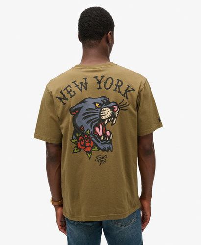 Men's Loose Fit Graphic Print Oversized Tattoo Back T-Shirt, Green, Black and Grey, Size: L - Superdry - Modalova