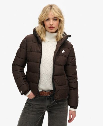 Women's Hooded Spirit Sports Puffer Jacket Brown / Dark Oak Brown - Size: 12 - Superdry - Modalova