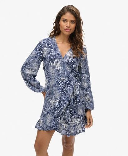 Women's Printed Long Sleeve Wrap Mini Dress Navy / Scattered Ditsy Navy - Size: 10 - Superdry - Modalova