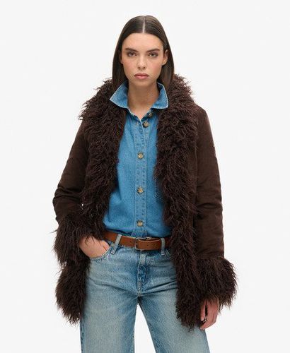 Women's Faux Fur Lined Afghan Coat Brown / Dark Brown Cord - Size: 10 - Superdry - Modalova