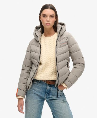 Women's Hooded Microfibre Padded Jacket Grey / Winter Stone Grey - Size: 8 - Superdry - Modalova