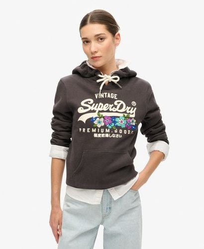 Women's Vintage Logo Premium Floral Hoodie Black / Bison Black - Size: 10 - Superdry - Modalova