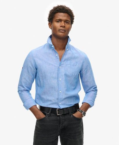 Men's Organic Cotton Studios Linen Button Down Shirt Blue / Blue Bonnet - Size: XL - Superdry - Modalova