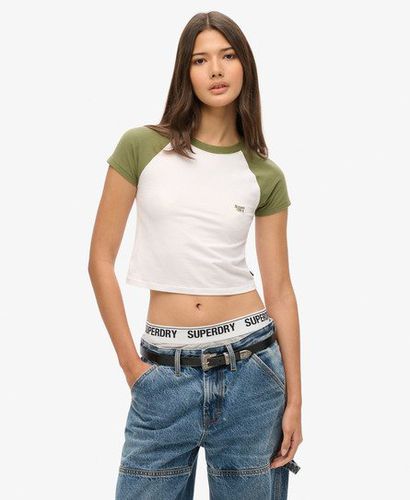 Women's Cropped Baseball Baby T-Shirt Green / Optic/Olive Khaki - Size: 10 - Superdry - Modalova