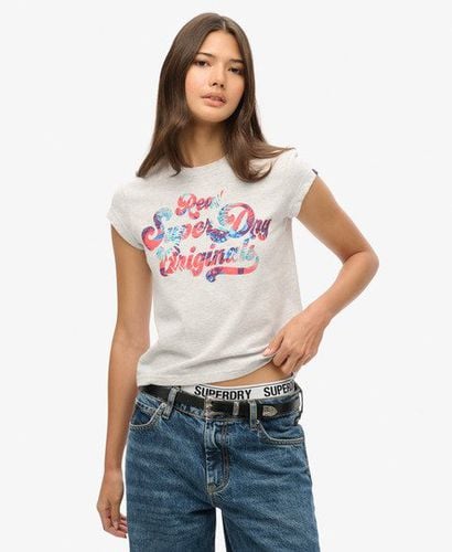 Damen Geblümtes T-Shirt mit Schriftzug und Flügelärmeln - Größe: 40 - Superdry - Modalova