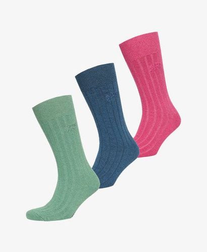 Women's Organic Cotton Unisex Core Rib Crew Sock 3 Pack Pink / Cerise Marl - Size: S/M - Superdry - Modalova