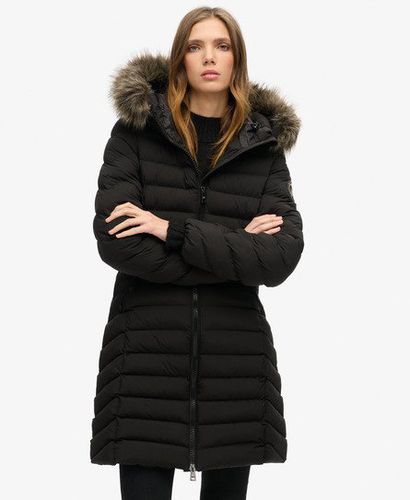 Damen Mittellange Fuji Steppjacke mit Kapuze aus Kunstfell - Größe: 38 - Superdry - Modalova