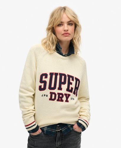 Women's Slouchy Knitted Graphic Crew Jumper White / Natural White - Size: 14 - Superdry - Modalova