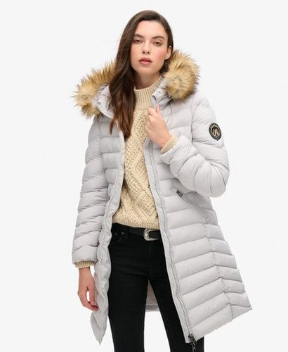 Damen Mittellange Fuji Steppjacke mit Kapuze aus Kunstfell - Größe: 42 - Superdry - Modalova