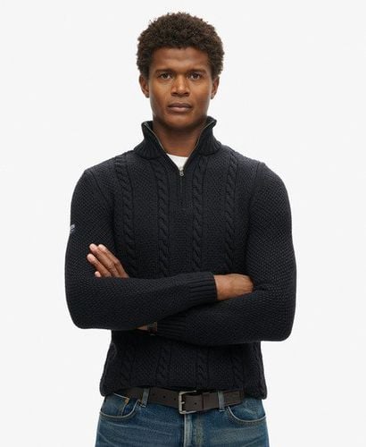 Men's Vintage Jacob Cable Knit Half Zip Jumper Navy / Eclipse Navy - Size: S - Superdry - Modalova