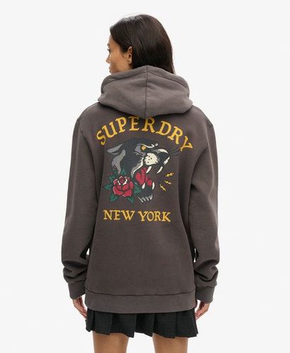 Women's Oversized Tattoo Back Graphic Hoodie Black / Vintage Black - Size: XL - Superdry - Modalova