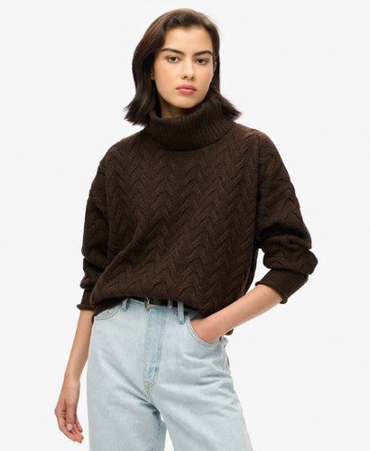 Women's Lightweight Cable Roll Neck Jumper Brown / Dark Brown Twist - Size: 12 - Superdry - Modalova