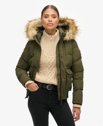 Women's Everest Hooded Puffer Bomber Jacket Green / Surplus Goods Olive - Size: 8 - Superdry - Modalova