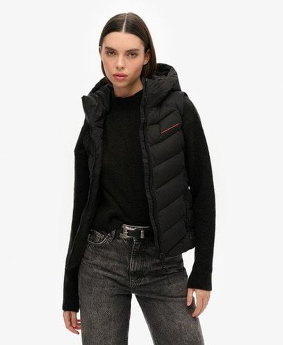 Women's Lightweight Embroidered Hooded Microfibre Padded Gilet, Black, Size: 8 - Superdry - Modalova