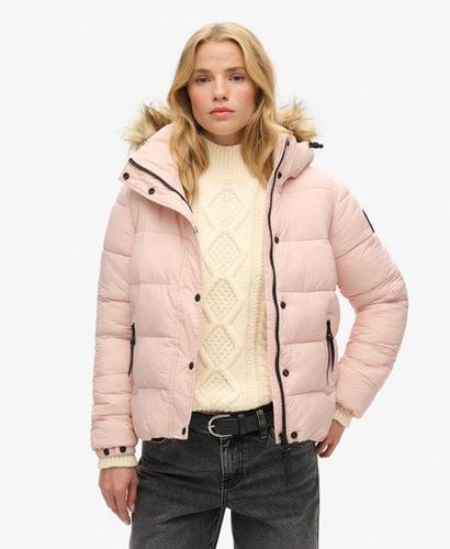 Women's Kurze Pufferjacke mit Kapuze und Kunstfellbesatz - Größe: 36 - Superdry - Modalova