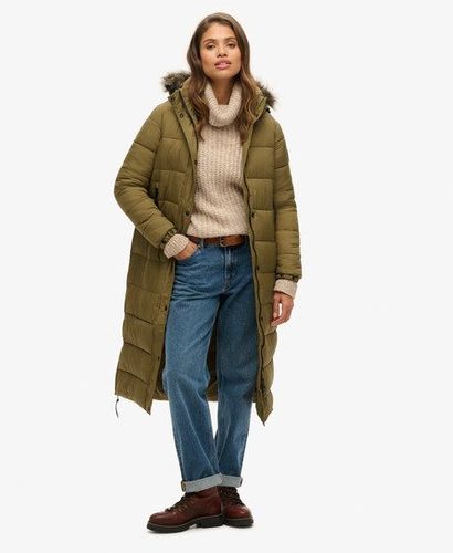 Women's Faux Fur Hooded Longline Puffer Coat Green / Military Olive - Size: 8 - Superdry - Modalova