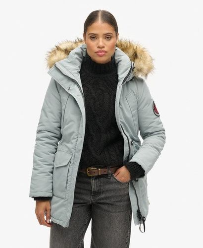 Women's Classic Logo Patch Everest Faux Fur Hooded Parka Coat, Light Grey, Size: 10 - Superdry - Modalova