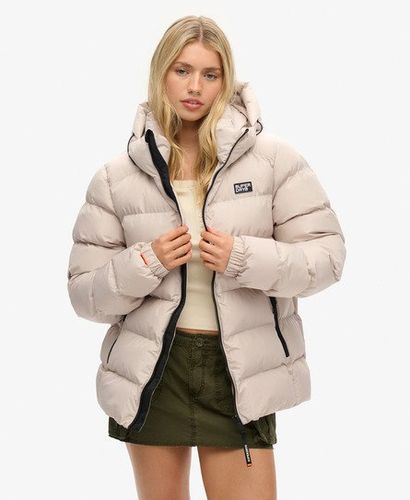Women's Oversized Hooded Sports Puffer Jacket Cream / Chateau Gray - Size: Xxl - Superdry - Modalova