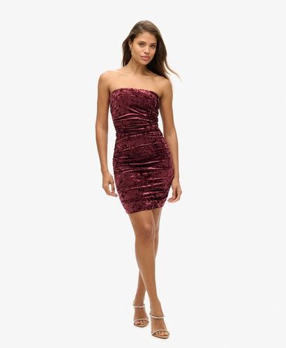 Women's Velvet Bandeau Mini Dress Pink / Maroon Crush - Size: 10 - Superdry - Modalova