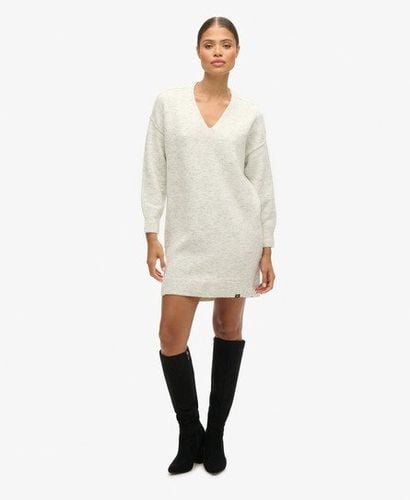 Women's V Neck Knit Jumper Dress Light Grey / Glacier Grey Marl - Size: 8 - Superdry - Modalova