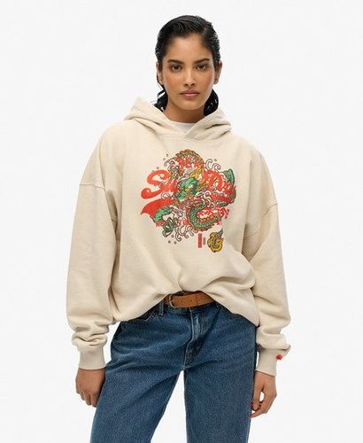 Women's Tokyo Vintage Logo Relaxed Hoodie Beige / Pumice Stone Beige - Size: 14 - Superdry - Modalova
