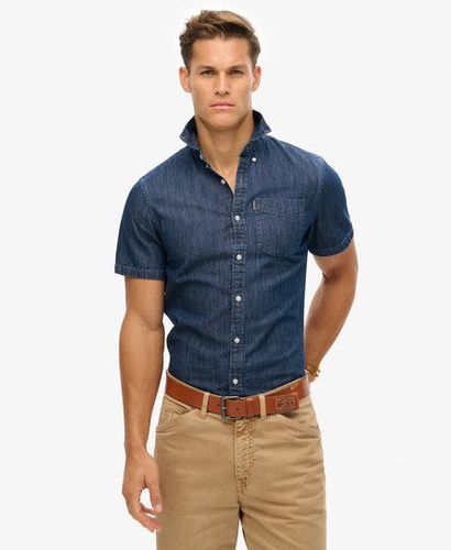 Men's Essential Short Sleeve Denim Shirt Blue / Rinse Wash - Size: Xxxl - Superdry - Modalova