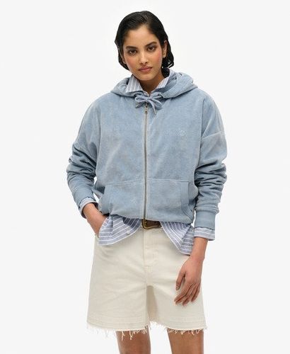 Women's Velour Zip Hoodie Light Blue / Tidal Blue - Size: 10 - Superdry - Modalova