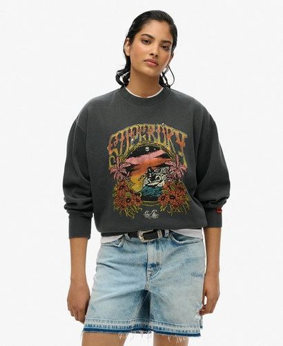 Women's Psych Surf Loose Crew Sweatshirt Black / Washed Black - Size: 14 - Superdry - Modalova