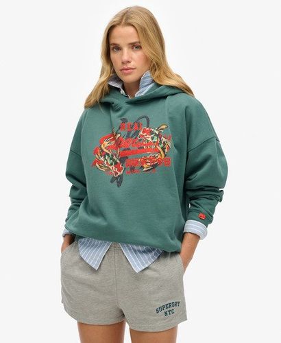Women's Tokyo Vintage Logo Relaxed Hoodie Green / Mallard Green - Size: 8 - Superdry - Modalova