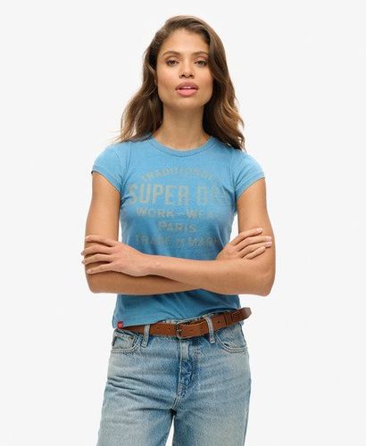 Women's Indigo Workwear Cap Sleeve T-shirt Blue / Bleach Indigo Wash - Size: 10 - Superdry - Modalova