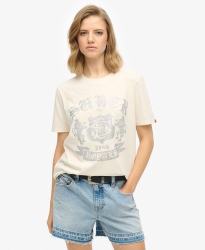 Women's Embellished Varsity Relaxed T-Shirt Cream - Size: 14 - Superdry - Modalova