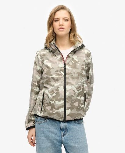 Women's Hooded Logo Windbreaker Jacket Khaki / Green Camo - Size: 10 - Superdry - Modalova