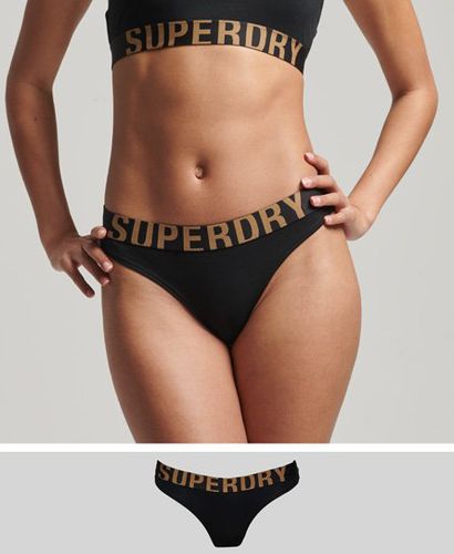 Women's Organic Cotton Large Logo Bikini Briefs Black / Black/gold - Size: 10 - Superdry - Modalova