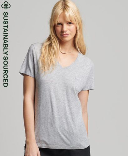 Women's T-Shirt aus Bio-Baumwolle mit V-Ausschnitt und Tasche - Größe: 36 - Superdry - Modalova