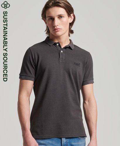 Men's Organic Cotton Vintage Destroy Polo Shirt Dark Grey / Vintage Black - Size: S - Superdry - Modalova