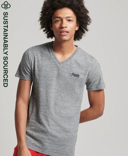 Men's Orange Label Vintage Embroidery V-Neck T-Shirt Grey / Flint Steel Grit - Size: S - Superdry - Modalova