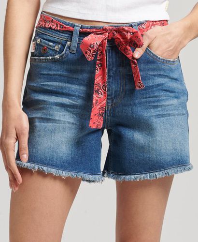 Women's Mid Rise Slim Shorts Blue / Salem Mid Worn Blue - Size: 26 - Superdry - Modalova