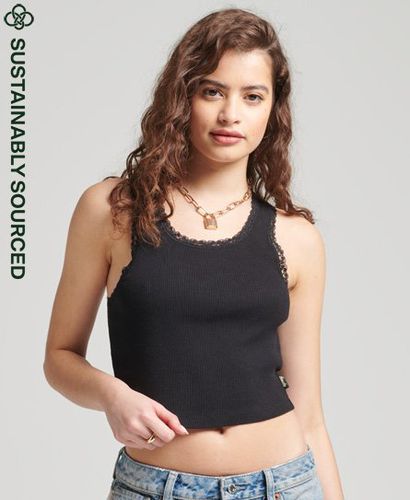 Women's Organic Cotton Vintage Lace Trim Vest Black - Size: S/M - Superdry - Modalova
