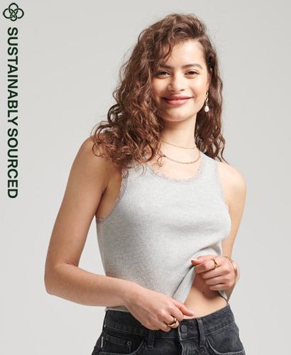 Women's Organic Cotton Vintage Lace Trim Vest Grey / Grey Marl - Size: M/L - Superdry - Modalova