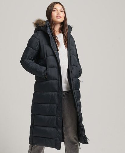 Women's Faux Fur Hooded Longline Puffer Coat / Jet - Size: 10 - Superdry - Modalova