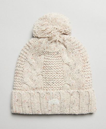 Women's Cable Knit Bobble Beanie Beige / Oatmeal Tweed - Size: 1SIZE - Superdry - Modalova