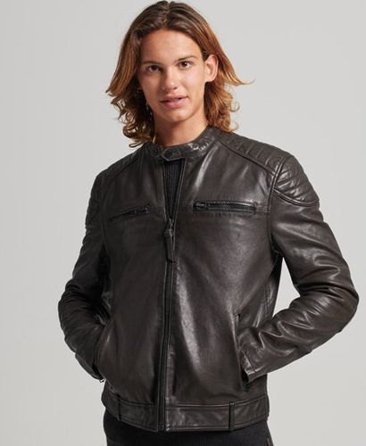 Men's Leather Moto Racer Jacket / Anthracite - Size: S - Superdry - Modalova