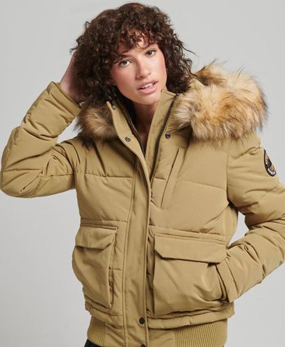 Women's Everest Hooded Puffer Bomber Jacket Tan / Camel - Size: 10 - Superdry - Modalova