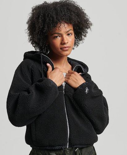 Women's Women's Fully Lined Embroidered Borg Zip-Through Hoodie, Black, Size: 12 - Superdry - Modalova