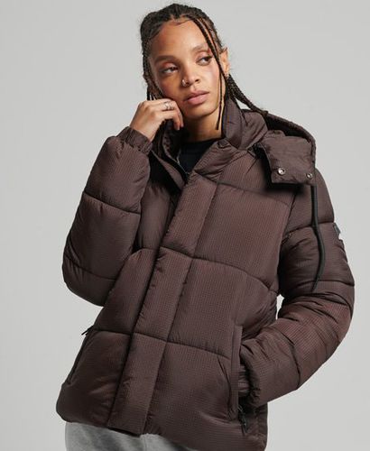 Women's Hooded Ripstop Puffer Jacket Brown / Dark Oak Grid - Size: 10 - Superdry - Modalova