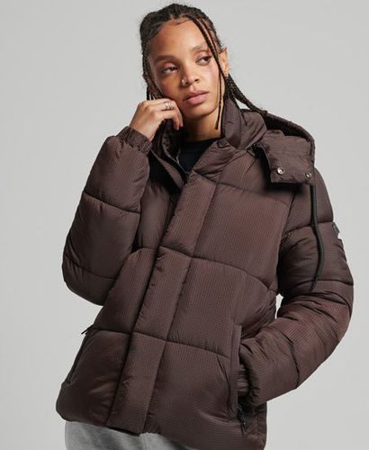 Women's Hooded Ripstop Puffer Jacket Brown / Dark Oak Grid - Size: 12 - Superdry - Modalova