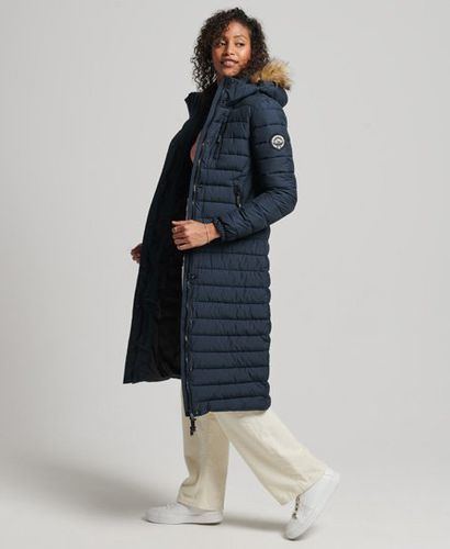 Women's Faux Fur Hooded Longline Light Padded Puffer Coat Navy / Eclipse Navy - Size: 10 - Superdry - Modalova