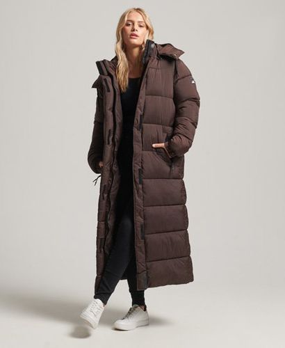 Women's Ripstop Longline Puffer Jacket / Dark Oak Grid - Size: 14 - Superdry - Modalova
