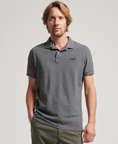 Men's Organic Cotton Essential Classic Pique Polo Shirt Grey / Rich Charcoal Marl - Size: S - Superdry - Modalova